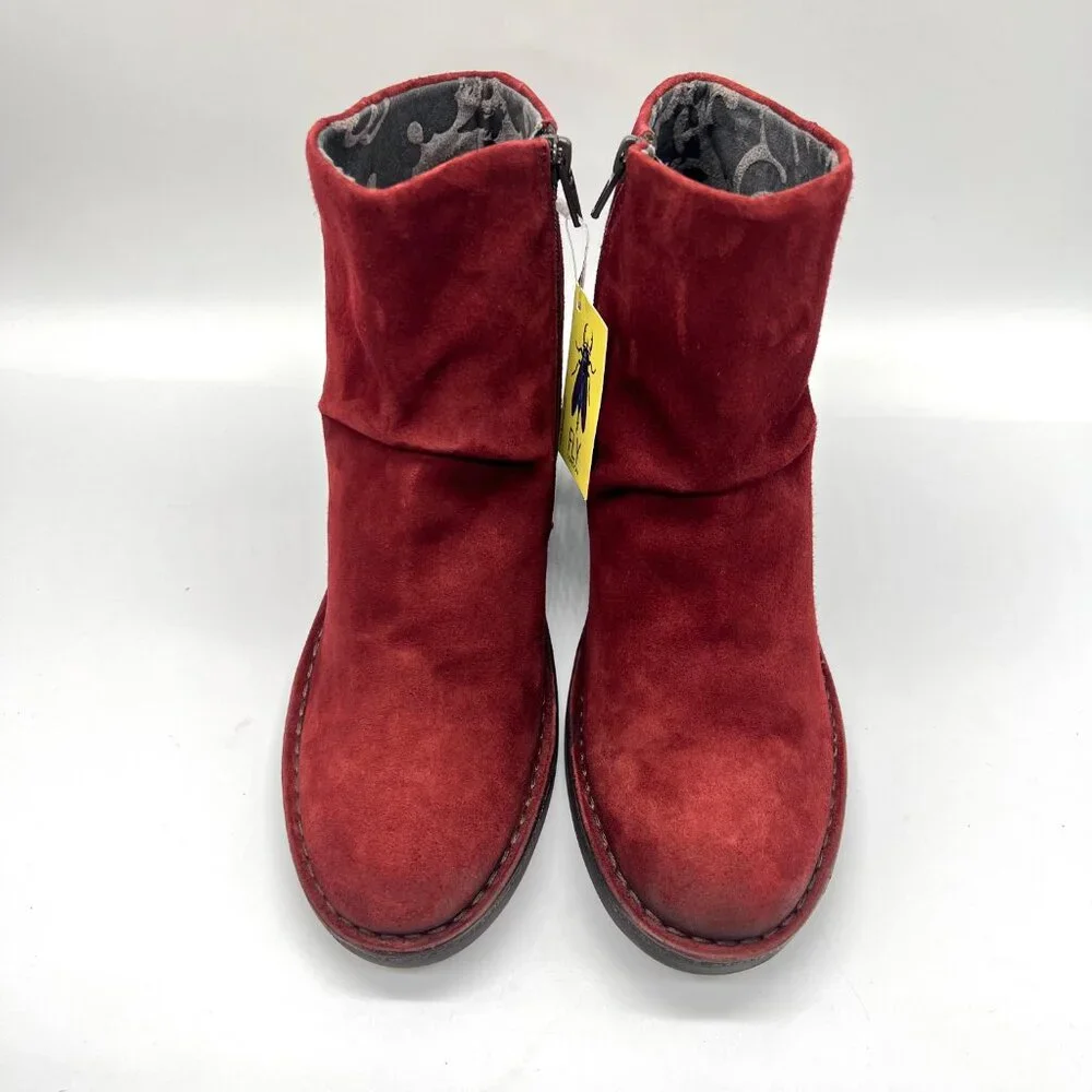 Fly London Womens 40 EU 9 - 9.5 US Red Suede Leather Ankle Boots Shoes - Picture 3 of 13